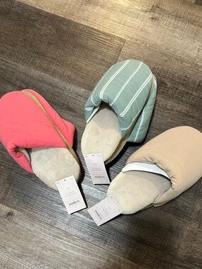 Set of 2 Auden Cozy Slip-Ons in Coral Pink, Sage Stripe & Light Beige